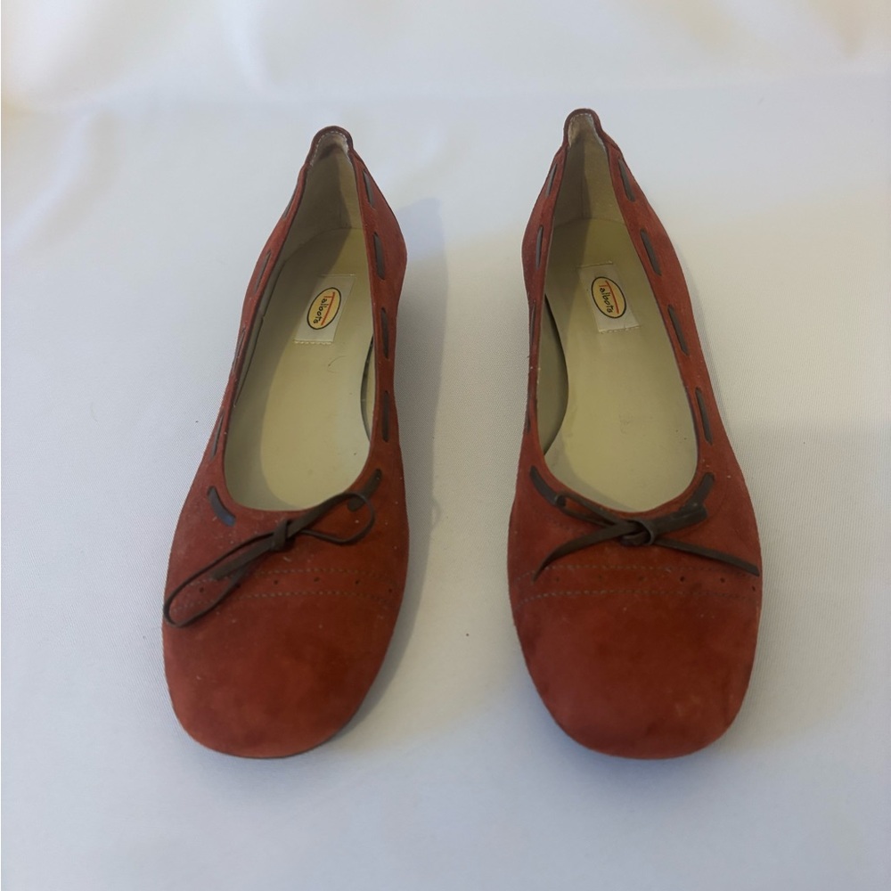 Talbots Red Suede Flats with Bow Detail